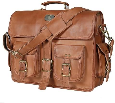 cuero Leather Messenger Bag for Men, 18 Inch Laptop Crossbody, Handmade Leather Shoulder Satchel Bag for Men, Full Grain Business Briefcase for Office/Work/Travel - Vintage Brown