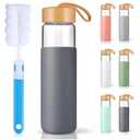 25 Oz Borosilicate Glass Water Bottles with Silicone Sleeve BPA Free, Dishwasher Safe - Reusable Clear Glass Drinking with Leak Proof Bamboo Lid | Perfect Gym Water Bottles for Men & Women