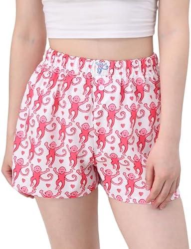 Zelbuck Women Preppy Pajamas Pant, Comfy Monkey Y2K Lounge Pants Wide Leg Drawstring High Waist Pjs Bottoms S