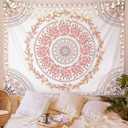 FLY SPRAY Mandala Tapestry Aesthetic,Boho Tapestries Wall Hanging,Dark Rose Floral Medallion Tapestrys,Bohemian Wall Art Hippie Decor for Bedroom Living Room Ceiling (92L" x 71W")