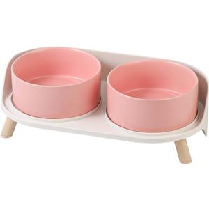 Elevated Ceramic Dog Bowl Set - Double Dog Feeding Bowls with Stand Splash Proof - Raised Dishes for Food and Water - Ideal for Small to Medium Dogs - 2 x 850 ml - 28.74 oz