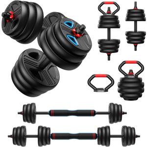 FDS1 Adjustable dumbbell set, 45lbs Free Weights set with upgraded nut, 5 in 1 Weight Set Used as Kettlebells, Barbell, Push up Stand, Fitness Exercise for Home Gym Suitable Men/Women