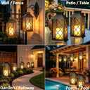 2 Pack 14" Large Tempered Glass Solar Lanterns Outdoor Waterproof | Hanging Solar Lights with Flickering Flameless Candle, Vintage Decor for Wall Porch Patio Table Garden Decorations, Bronze