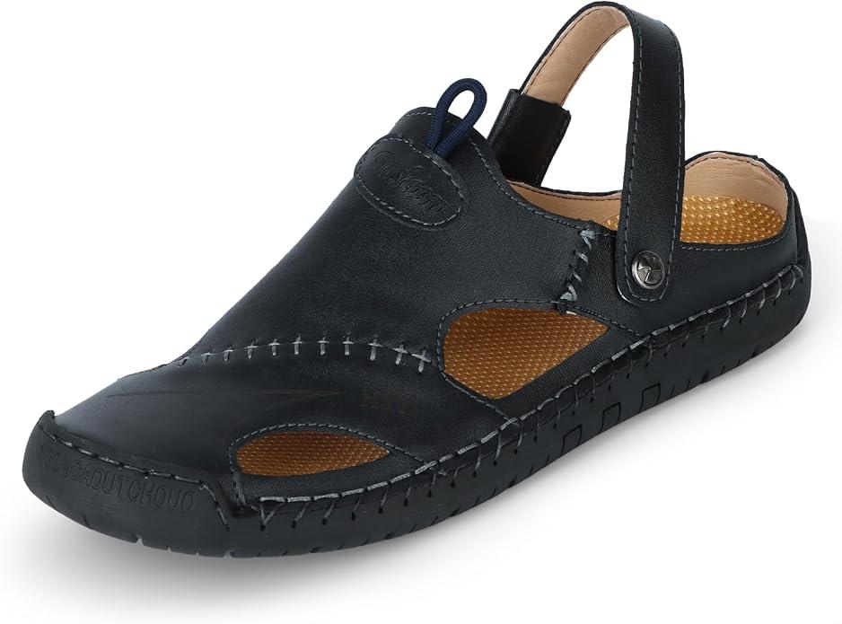 Men's Casual Leather Sandals Closed Toe Summer Breathable Slippers Beach Hiking Walking Shoes