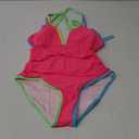 popvil Women's One Piece 2025 Tummy Control Swimsuits Neon Color Block Swimwear Deep V Neck Slimming Bathing Suit (Large, Hot Pink)