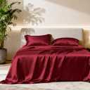 Ersmak 7 Pieces Satin Sheets Set Queen Size, Luxury Silky Red Satin Bed Sheets Set with 1 Deep Pocket Fitted Sheet, 1 Soft Flat Sheet, 4 Queen Pillowcases and 1 Body Pillowcase