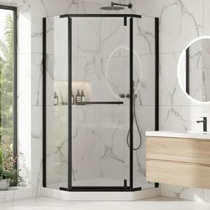 36" W x 72" H Neo-Angle Corner Shower Door, Corner Shower Enclosure, Frameless Pivot Shower Door with 6mm Clear Tempered Glass for Walk-in Showers, Matte Black Aluminum, Base Not Included