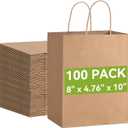 Brothersbox Brown Gift Bags with Handles 100PCS, 8 * 4.76 * 10 Inch Medium Kraft Paper Bags Bulk for Craft Shopping Business Party Favor Retail Birthday Grocery