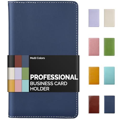 Sooez Leather Professional Business Card Book Holder Organizer, 240 Capacity Credit Card Booklet, PU Name Cards Holder Storage File for Men Women, Blue