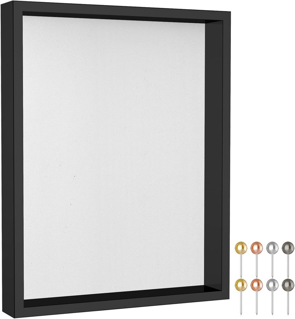 Califortree 11x14 Shadow Box Frame with Soft Linen Back - Metal Push Pins Included, Memory Large Shadow Box Display Case for Bouquet Awards Medals Wedding Photos and More, Black