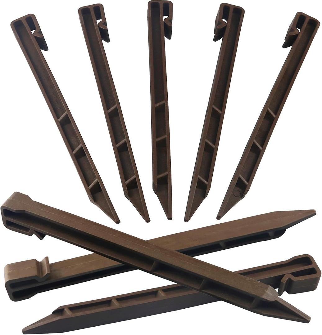 30 PCS Brown Landscape Edging Garden Stakes, 10 Inch Landscaping Anchoring Spikes Heavy Duty Plastic Garden Netting Ground Stakes Brown for Edging & Terrace Board