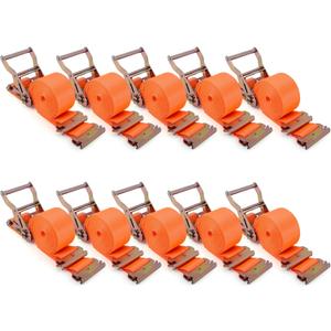 2" x 15 FT E-Track Ratchet Straps (10-Pack) - High Visibility Safety Tie Downs with E-Track Fittings, 4500 lbs Break Strength for Night Work & Enhanced Cargo Security in Trailers & Trucks-Orange