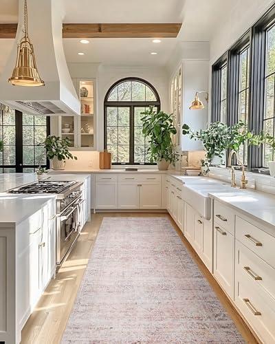 Kitchen Bathroom Runner Rug Non Slip Washable Area Rug Hallway Pink Boho Carpet 2'x6' Blush Pink Floor Covering