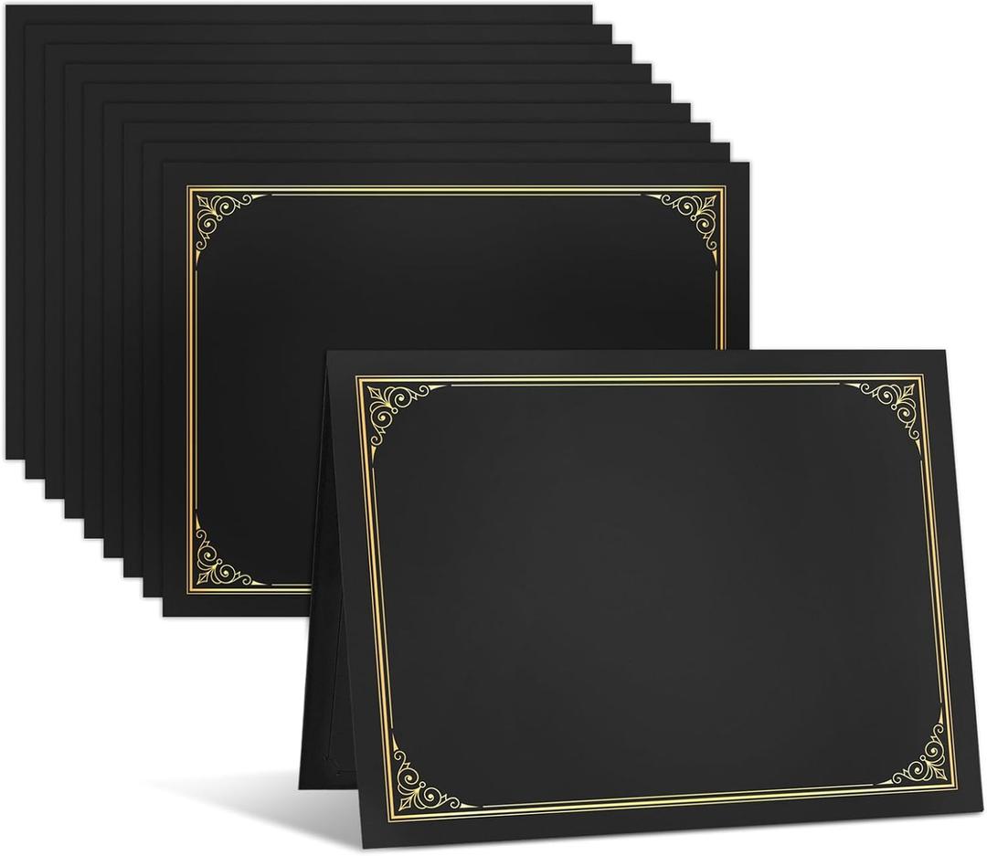 SUNEE 10 Packs Black Certificate Holders, 250gsm, for 8.5x11 Award Certificates, Certificate Covers with Gold Foil Border