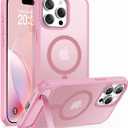 Magnetic Case for iPhone 15 Pro Max 6.7" [Built-in Invisible Kickstand] Compatible with MagSafe, Slim Translucent Matte Shockproof Protective Bumper Women Girls Cover for iPhone 15 Pro Max - Pink