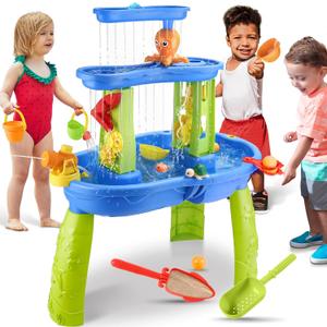 Water Table for Toddlers 1-3 - Outdoor Kids Water Table - Sand Sensory Table Beach Summer Toys Sandbox 3-Tier Activity Table Outdside Water Toys Splash Table for Toddlers 3-5 4-8 Kids