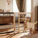 Freestanding Wooden Dog Gate for Doorways & Stairs, Adjustable Width 23.6"–45.3", No-Drill Indoor Pet Barrier for Small Dogs & Puppies, Foldable Dog Gate for Hallways, 23.6" Tall
