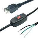 FILSHU 10FT 18 Gauge 3 Prong AC Power Cord Cable with ON/Off Switch, Pigtail (Open End Wiring), NEMA 5-15 Plug SJTW 18AWG 10A125VAC