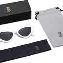 SOJOS Retro Vintage Narrow Cat Eye Sunglasses for Women Clout Goggles Plastic Frame Cardi SJ2044 with White Frame/Grey Lens