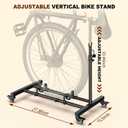 Vertical Bike Stand, Freestanding Upright Floor Rack, Adjustable Height, Space-Saving Indoor Holder for Garage/Apartment, Fits MTB & Road Bike Wheels up to 29in (Black)