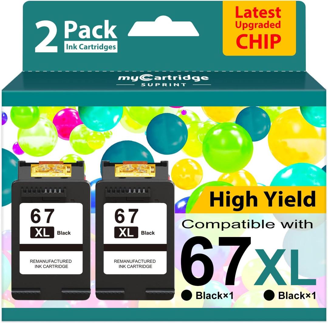 67XL Black Ink Cartridge for HP Ink 67 Replacement HP 67 Black Ink Cartridge HP67 HP67XL Envy 6055e 6000 6455e 6400 6458e DeskJet 2755e 2700 2700e 2752e 2734e 4155e 4100e Printer Ink HP 67 XL