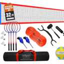32FT Volleyball & Badminton Combo Set with Adjustable Height Poles System