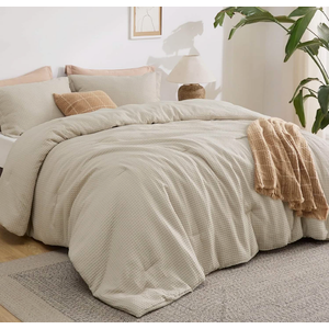 Bedsure 3Pcs Classic Waffle Weave Comforter Set, Queen Size / Linen