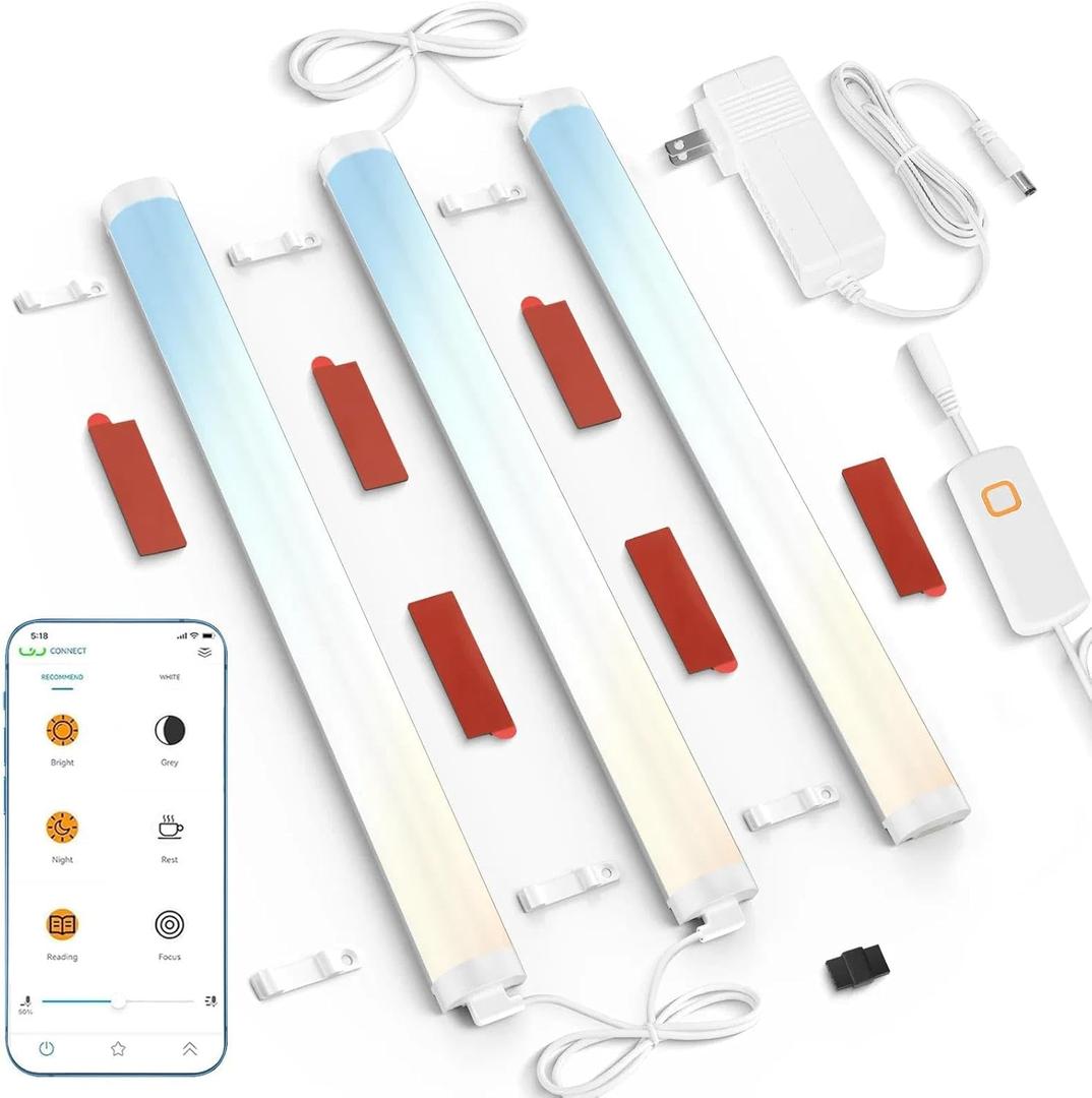 LED Under Cabinet Lighting with Curved Surface Glow, Dimmable, Color Temperature Adjustable, Bluetooth App Controlled, 690 Lumens Eye-Caring Diffused Lighting for Kitchen, Closet, Shelves-3pcs 12" (White Case)