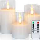 Amagic Clear Glass Flameless Candles Battery Operated with Timer, Remote Control, LED Pillar Candles, Battery Powered, Valentine's Day Decor, Pure White Wax, Set of 3