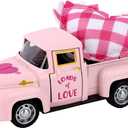 Valentines Day Metal Truck with Hearts Pink Truck Vintage Love Romantic Tiered Tray Decor for Farmhouse Metal Outdoor/Indoor Pickup Planter Car Model Valentines Day Table Top Centerpiece Supplies