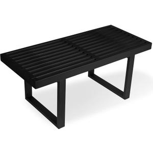 Bamboo Nelson Slat Wooden Bench, Small Wood Benches for Entryway, Living & Dining Room, Kitchen, Bedroom, Bathroom, Hallway, Front Door, For Indoor & Outdoor Patio Use, Mid Century Modern Decor (Nelson Black)