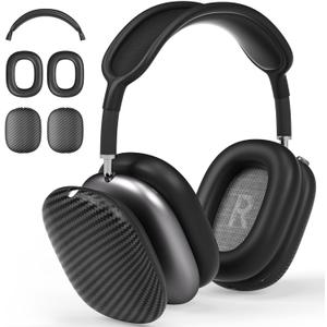 Case Cover for AirPods Max Headphones,AHBTEYM TPU Ear Cups Case/Ear Pads/Headband Silicone Cover Compatible with Apple AirPod Max Accessories Protector (Matte Black Carbon Fiber Texture)