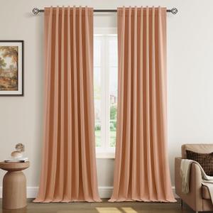 Guken Peach Quartz 100% Blackout Linen Curtains 108 Inch Length 2 Panels Set for Living Room Bedroom Back Tab/Rod Pocket Thermal Insulated Farmhouse Black Out Drapes Room Darkening,52x108