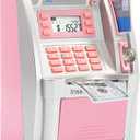ATM Piggy Bank for Real Money for Kids Adults,Toy Money Bank with Card,Password,Coin Recognition,Bill Feeder,Balance Calculator,Electronic Money Safe Coin Box,Hot Gift for Boys Girls (Silver/Pink)