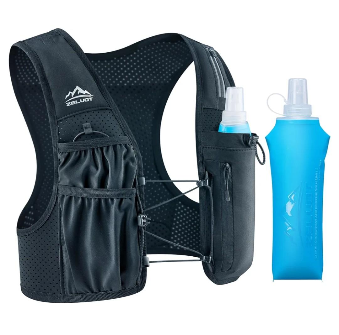 Zelvot Running Vest for Women Men, USA Original Patent, Adjustable Chest Straps Running Hydration Vest with 500ml Soft Flask, Lightweight Reflective Hydration Backpack for Marathon size M/L