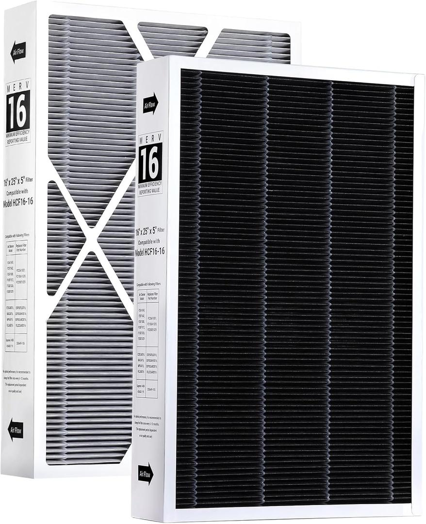 2 Pack X6672 Furnace Replacement Filter Compatible with Lennox X6672, HCC16-28 Replacement for HCF16-16 & HCF16-10, Carbon Enhanced HVAC Furnace Air Filter, 16x25x5 Inches MERV 16 Furnace Air Filter