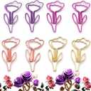 48 Pcs Metal Paper Clips Set - Multicolored Rose-Shaped Cute Paperclips for School and Office File Organization, Suitable for Party and Wedding Decor (ROSEFLOWER)