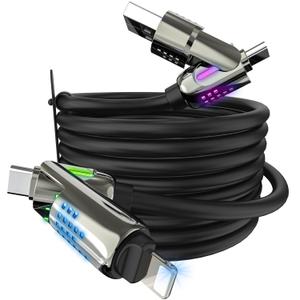 4 in 1 Charging Cable (6.6FT), MAX 240W Chubby Multi USB C Charging Cable with Light, USB to USB C Fast Charging Cables for Multiple Devices, iPhone 16 15 14 Pro Max/MacBook/iPad Pro, Black