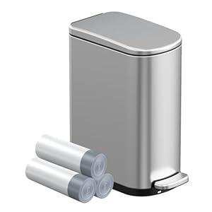 WFRWFR 2.6 Gal Bathroom Trash Can with Soft Close Stay Open Lid, Small Rectangular 10L Stainless Steel Waste bin for Narrow Space, Waterproof, Odor Protection, Silver