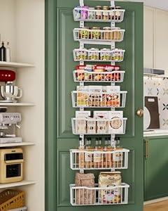 Eastherry Over The Door Organizer8-Tier Over The Door Pantry Organizer with Adjustable BasketsMetal Hanging Pantry Organizers and Storage for Kitchen, Back of Door Seasoning Rack (White)