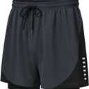 Pdbokew Men's 2 in 1 Running Shorts Lined Workout Shorts Basketball Shorts (Large, Dark Grey)