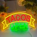 Tacos Open Neon Signs for Wall Decor, LED Taco Neon Light for Mexican Restaurant Decor, Taco Food Light Coffee Bar Restaurant Welcome Sign, Gifts for Taco Lover