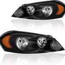 Headlight Assembly, Headlights Kit Compatible with 2006-2013 Chevy Impala/2014-2016 Impala Limited/2006-2007 Monte Carlo Replacement Headlamp Black Housing Amber Reflector