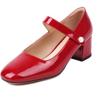 Naiyee Mary Jane Shoes Women Chunky Heel Ankle Strap Dress Shoes for Women Low Heels Close Rounded Toe Pumps