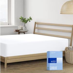 THREAD SPREAD 100% Cotton California King Fitted Sheets Only - 400 Thread Count Cal King Sheets Deep Pocket Fitted, Soft, Cooling, Sateen & Elastic Bottom Sheet, Fits Mattress Upto 18 inches - White