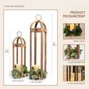 HPC Decor Large Rustic Farmhouse Lantern Decor Set of 2, Tall 30 Vintage Wooden Lanterns, Modern Candle Lanterns Decorative w/Light String and Garland for Home, Indoor,Outdoor,Fireplace Mantle Decor