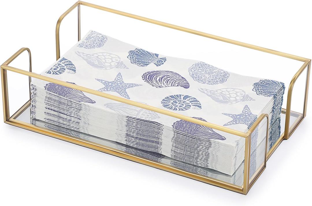 Sumnacon Napkin Holder,Glass Napkin Holder Table,Stylish Guest Towel Holder for Hand Towel Napkin,Rectangle Napkin Basket for Bathroom Toilet Kitchen Dining Table Counter,Gold