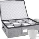 storageLAB Cup and Mug Storage Containers, Hard Shell Storage Case with Felt Dividers for Cups, Mugs, Dishes, and Glasses, Ideal for Kitchen Organizing and Moving Supplies - 1 Pack, Gray