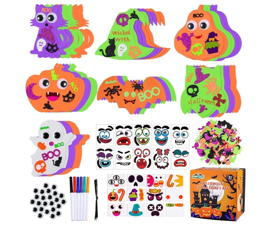 Max Fun 336PCS Halloween Crafts for Kids, Halloween Activities Foam Pumpkins for Crafts Stickers Gift Kits, DIY Art and Craft Set for Holiday Classroom Decorations Party Favors Supplies
