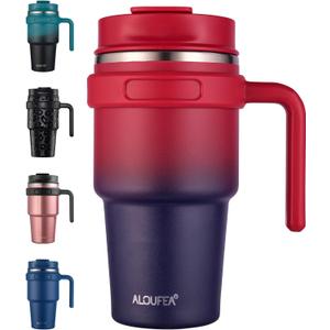 ALOUFEA 20 oz Insulated Coffee Mug Tumbler with Handle, Stainless Steel Travel Mug Tumbler with Lid and Straw,Double Wall Vacuum Leak Proof Ice Coffee Thermal Cup, Dark Rainbow